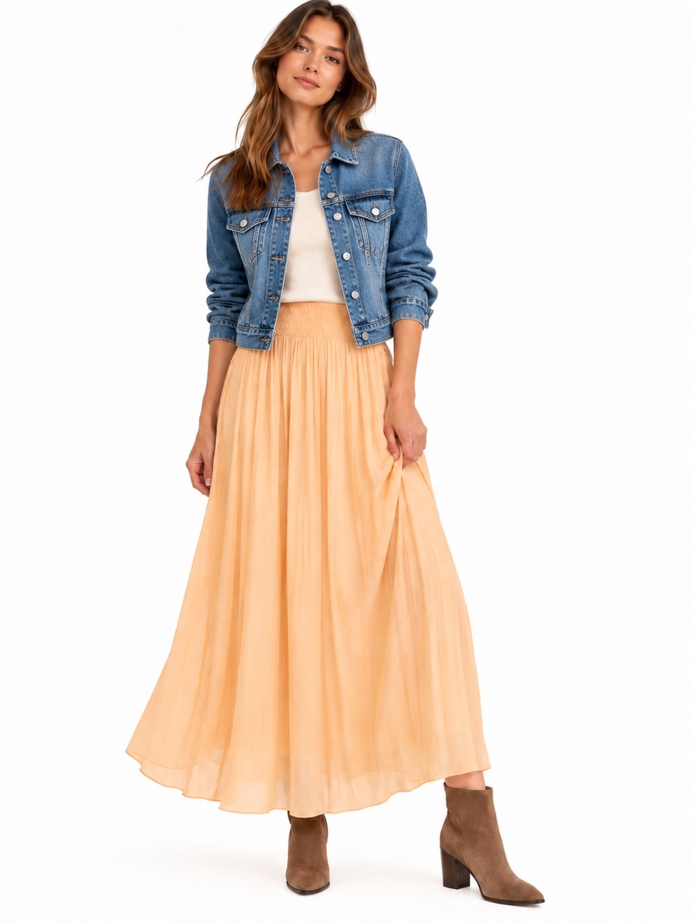 NWT Vince Smocked Waist Gathered Maxi Skirt Peach Size L